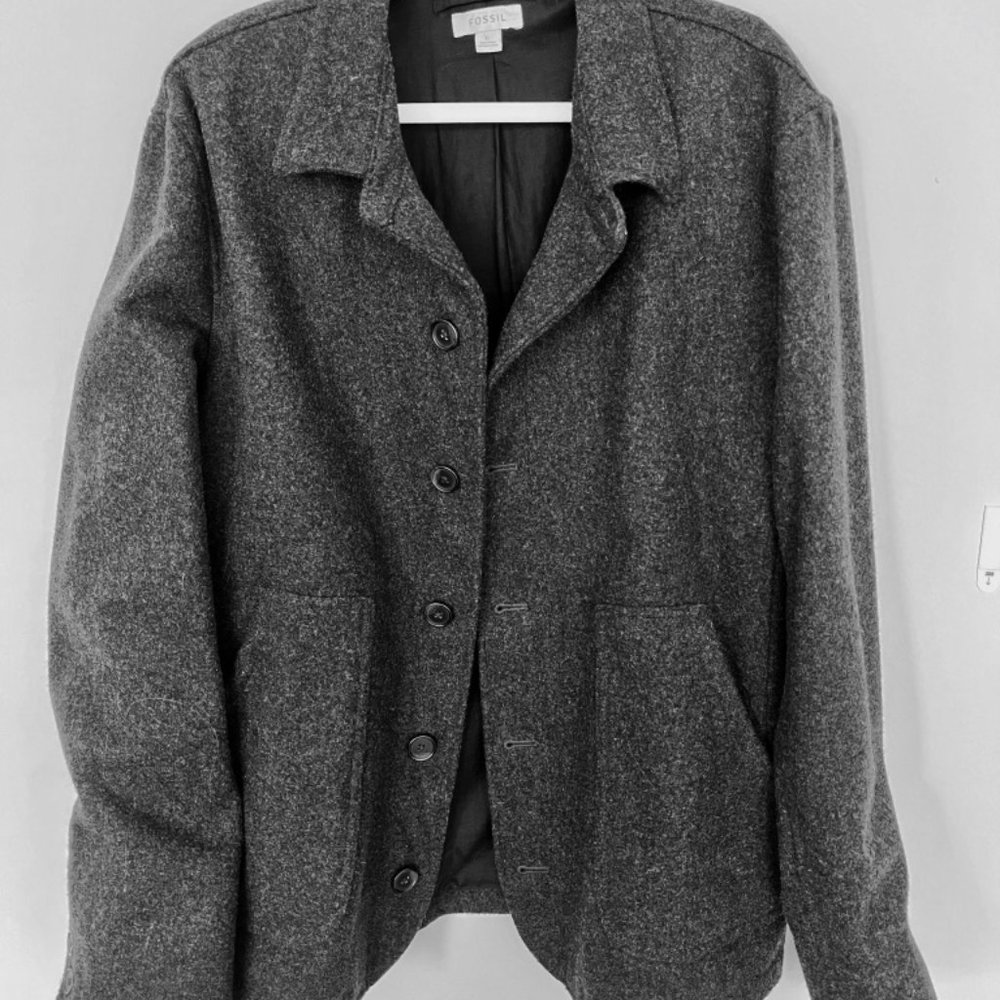 Dark Slate Grey Fossil Wool Coat - Men's XL